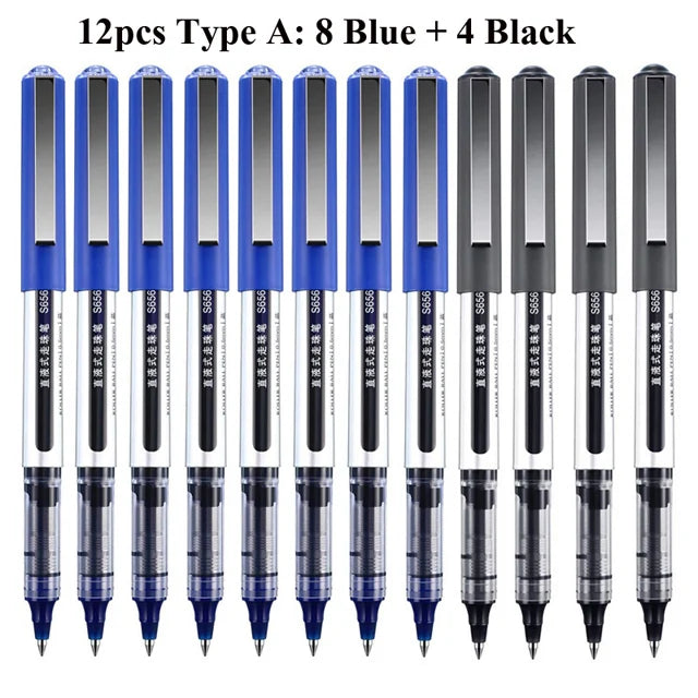 Deli Rollerball Pens, 12 Pack Blue/ Black Liquid Ink Ballpoint Gel Pens, 0.5 mm Fine Tip Rolling Ball Pens for Writing Drawing