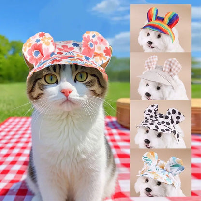 Pet Supplies With Ear Dog Sunscreen Hat Cute Colorful Dog Fisherman Hat Adjustable Pet Baseball Cap Small and Medium Dogs