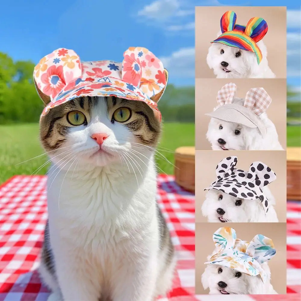 Pet Supplies With Ear Dog Sunscreen Hat Cute Colorful Dog Fisherman Hat Adjustable Pet Baseball Cap Small and Medium Dogs