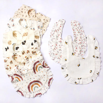New Spring and Summer Baby Small Floral Bib, Girls' Gauze Ruffle Bib, Cute Baby Drool Towel