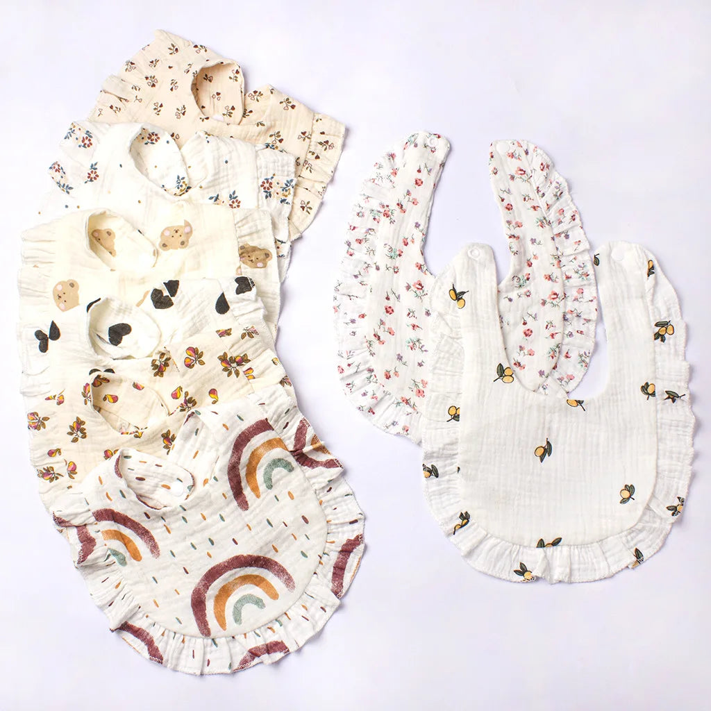 New Spring and Summer Baby Small Floral Bib, Girls' Gauze Ruffle Bib, Cute Baby Drool Towel
