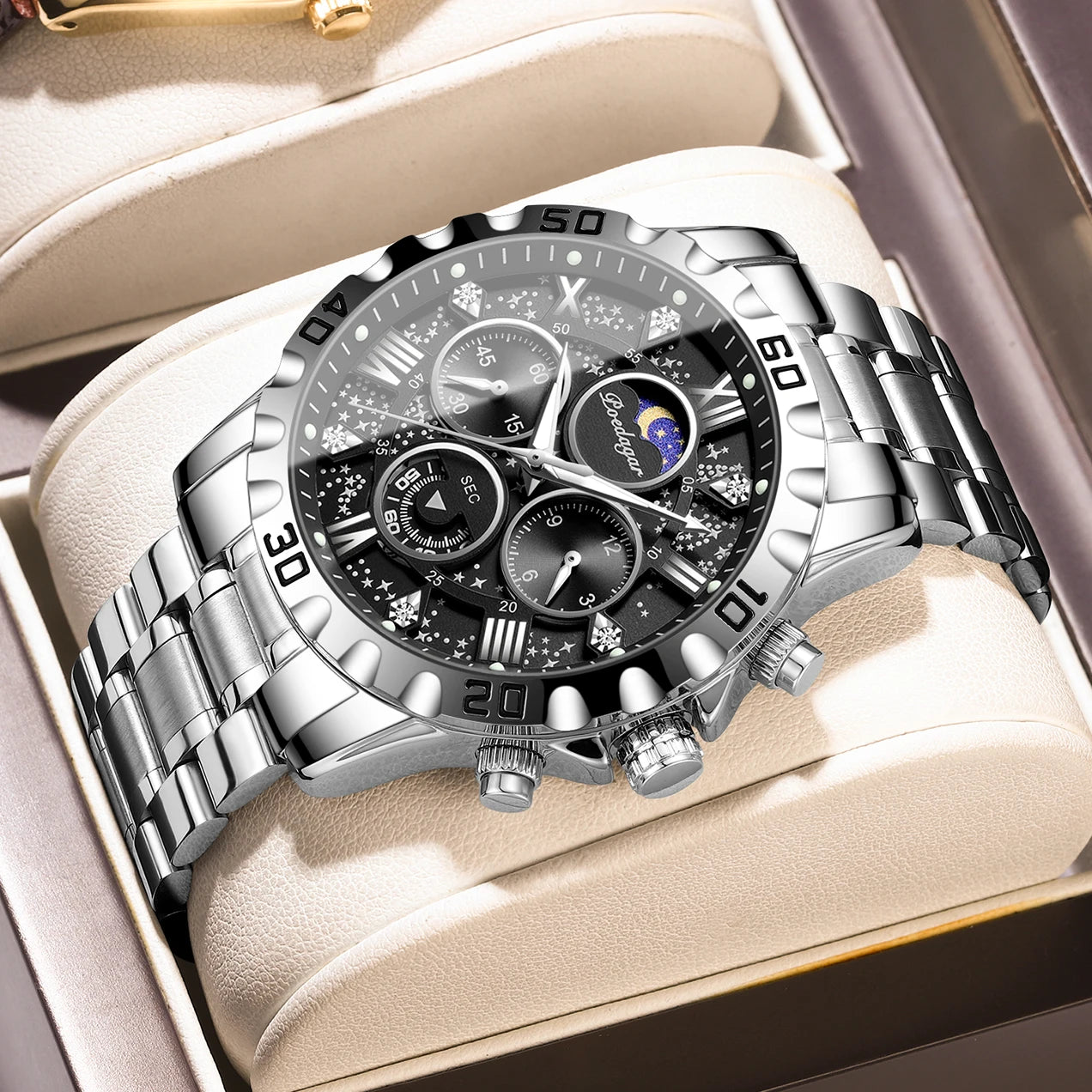 POEDAGAR Luxury Brand Men Watch Chronograph Waterproof Stainless Steel Luminous Male Watch Quartz Fashion Watches For Men Reloj