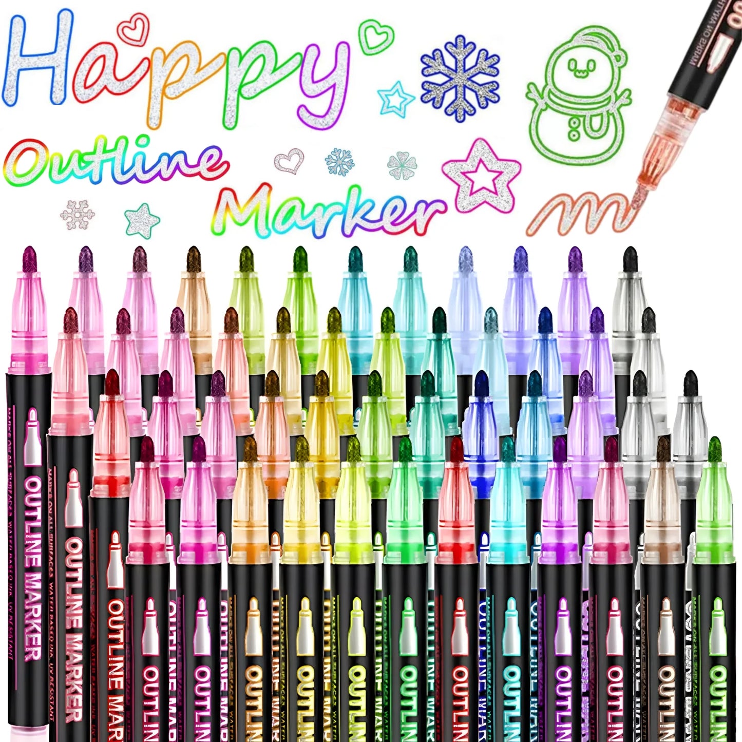Double Line Outline Markers,Squiggles Shimmer Markers Set,Self Outline Metallic Glitter Marker Pens for Christmas,Art,Drawing