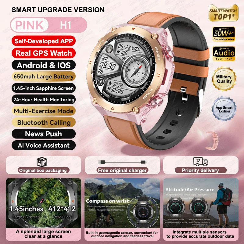 2025 GPS New Men Dual-band Positioning Smart Watch Men AMOLED Compass Waterproof 650mAh Battery Military Sport Watches New