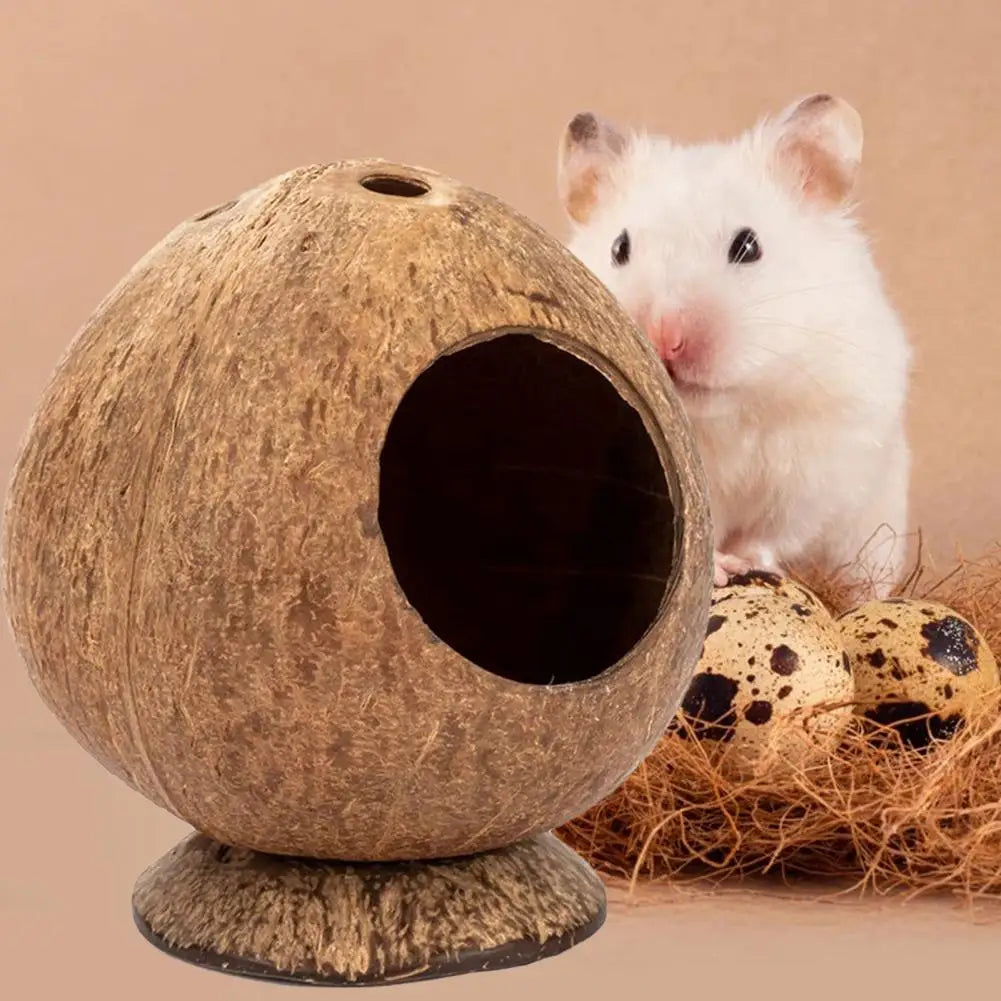 Hamster House Bite-resistant Natural Small Pet Coconut Cages Guinea-pig Hamster Hideout House Toy Wooden House Pet Supplies