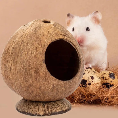 Hamster House Bite-resistant Natural Small Pet Coconut Cages Guinea-pig Hamster Hideout House Toy Wooden House Pet Supplies