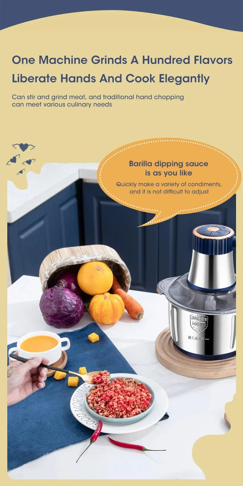 304 Stainless Steel Multifunctional Electric Food Processor 2L 3L 5L Meat Grinder Mincer Vegetable Chopper Slicer 220V EU Plug