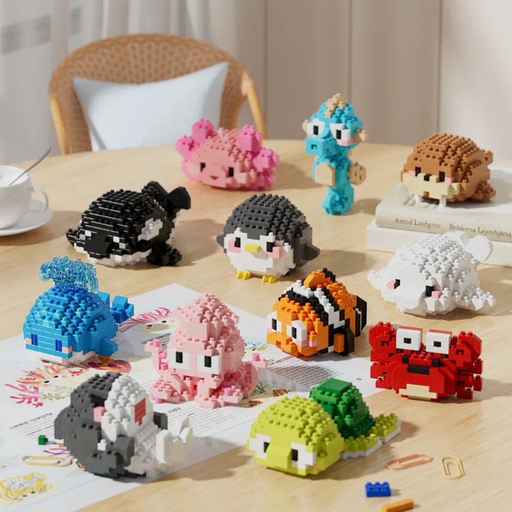 Micro Mini Brick Shark Figurine Doll Building Kit Underwater Ocean Theme DIY Educational Toy Birthday Children's Holiday Gifts