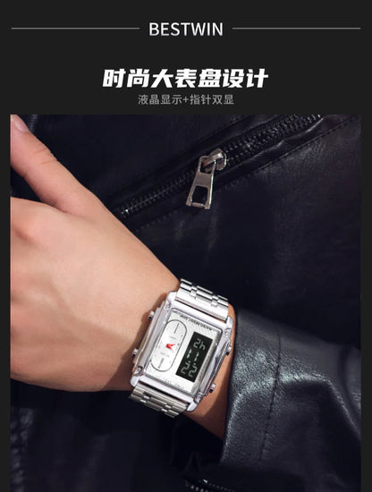 Gold Men Watches Stainless Steel Band Dual Display Men Sports Digital Watches For Male Clock Chronograph Date Waterproof Luxury