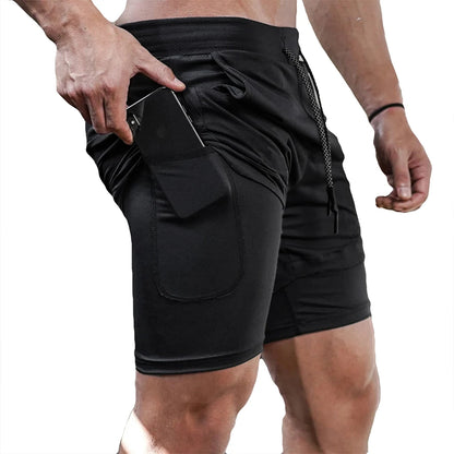 Men's Double Layer Fitness Shorts Drawstring Mesh Lining Elastic Waist Breathable Quick Dry to Beach Pool Summer Male