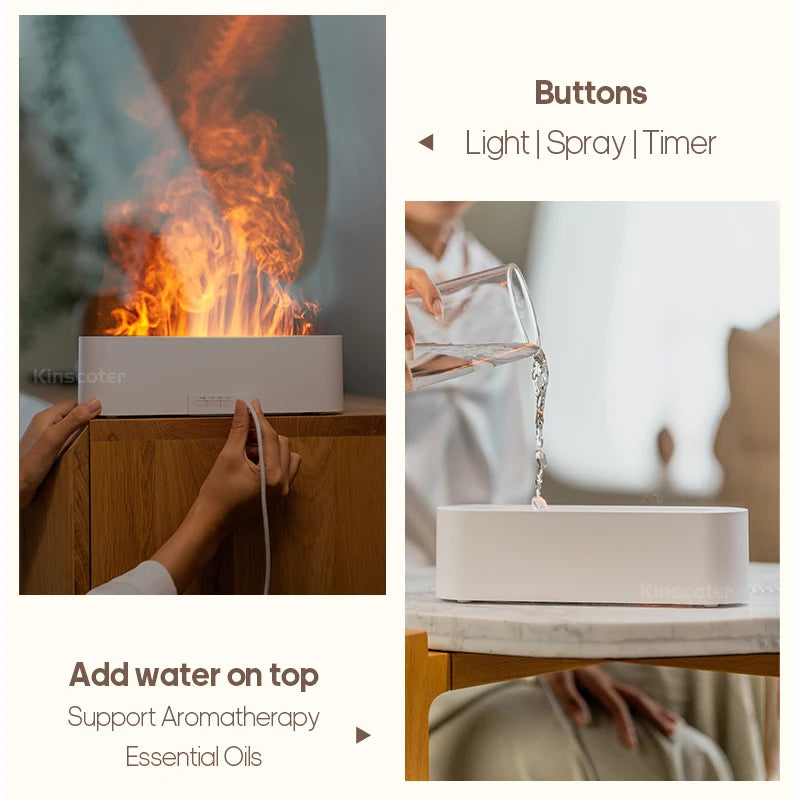 Simulated Flame Aromatherapy Diffuser USB Air Humidifier Desktop Purifier Supports Essential Oil Aroma Cool Mist Difusor