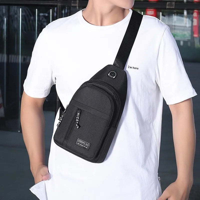 Men's Bag Solid Color Men's Chest Bag Outdoor Casual Fashionable Small Satchel Canvas Handbag Zipper Messenger Fashion Bags