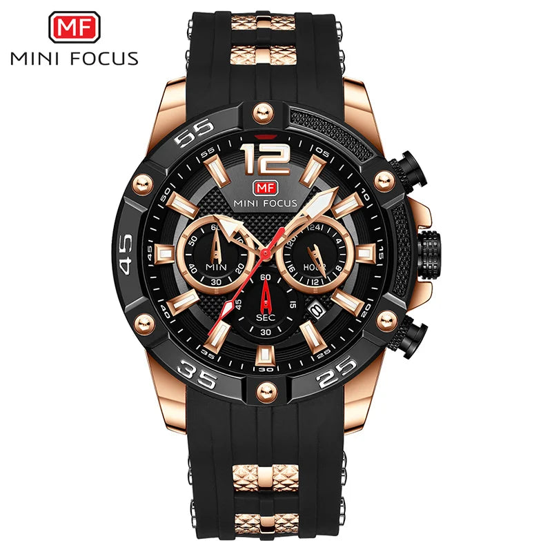 MINI FOCUS Multifunctional Sports Quartz Watch Mens Watches Waterproof Chronograph Wrist Watch with Date Luminous Hands 0349G