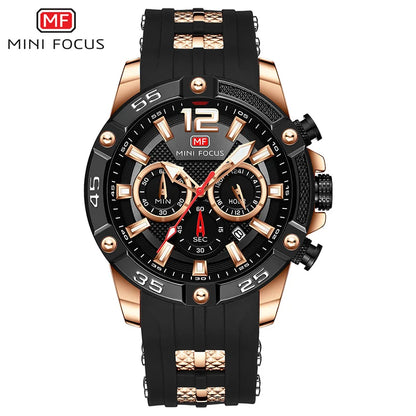 MINI FOCUS Multifunctional Sports Quartz Watch Mens Watches Waterproof Chronograph Wrist Watch with Date Luminous Hands 0349G