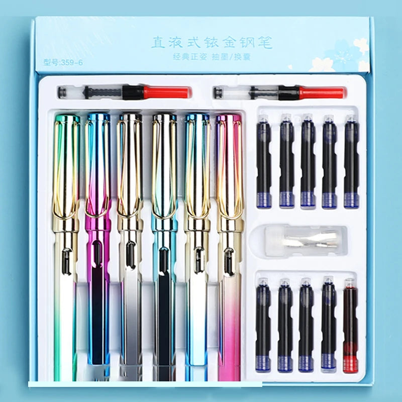 6pcs Calligraphy Pens With Replaceable Ink Bags 0.38mm Fine Dots to Improve Writing and Posture Practice