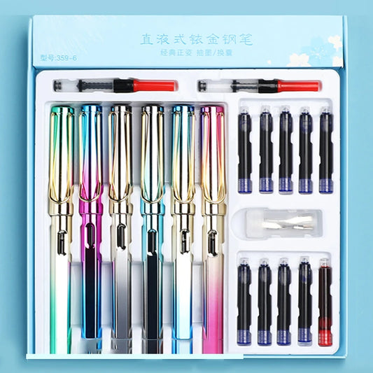 6pcs Calligraphy Pens With Replaceable Ink Bags 0.38mm Fine Dots to Improve Writing and Posture Practice