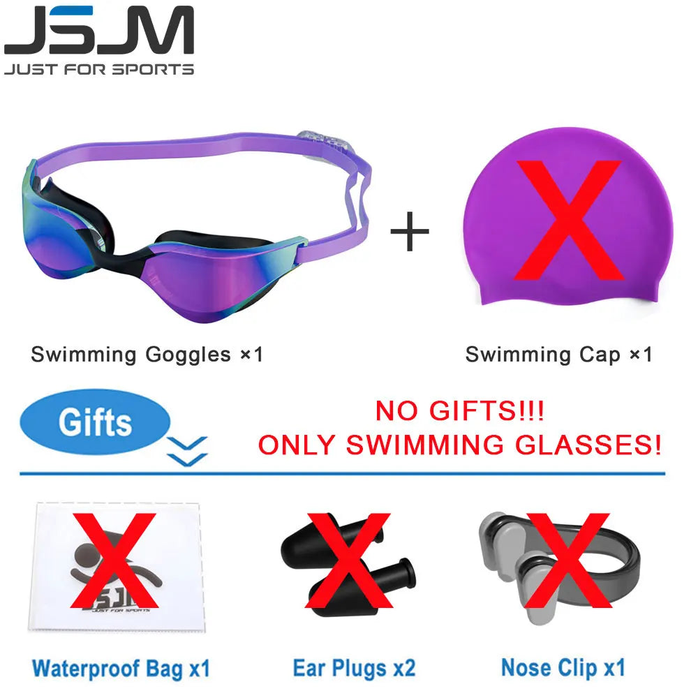 JSJM New Professional Swimming Goggles for Adults HD Anti-Fog Waterproof Silicone Swim Cap + Swim Glasses for Men & Women Gifts