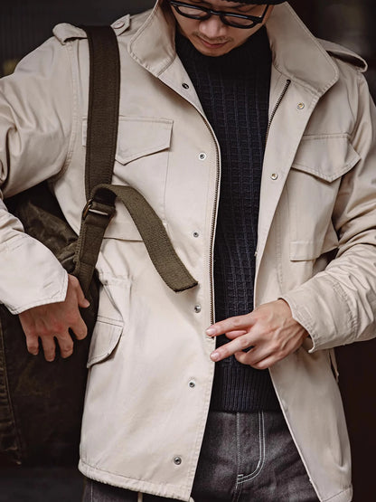 M65 Field Jacket, Men's Military Jacket, Retro Multi Pocket Collar Zipper Jacket, 100% Cotton