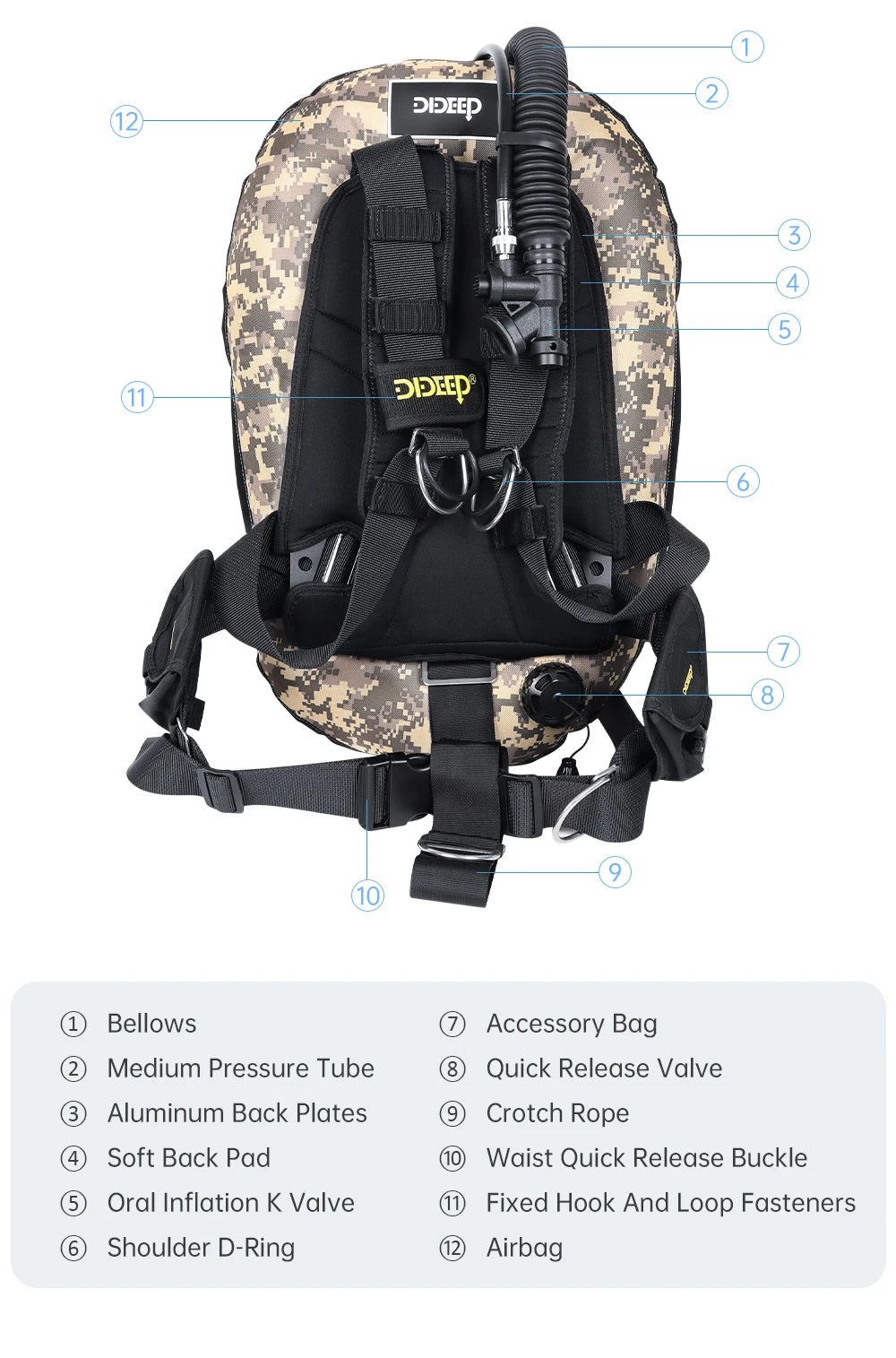 DIDEEP Buoyancy Control Device Donut Design Scuba Diving BCD Equipment High-strength Nylon Professional Diving Safety Gear