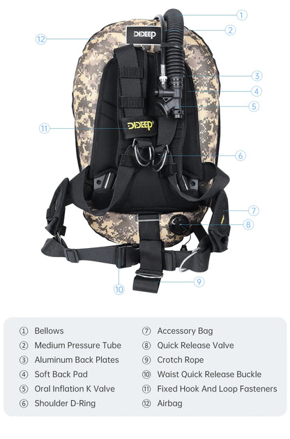 DIDEEP Buoyancy Control Device Donut Design Scuba Diving BCD Equipment High-strength Nylon Professional Diving Safety Gear