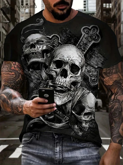 New Men's Horror Skull Print T-Shirt 3D  O-Neck Short Sleeve Fashion Oversized T-Shirts Men's Summer Street Clothing