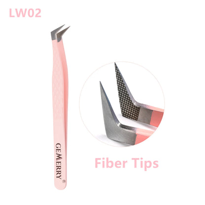 GEMERRY 1 Pcs Pink Gradient Angel Eyelash Tweezers Fiber Tips High Precision Professional Stainless Steel Tool
