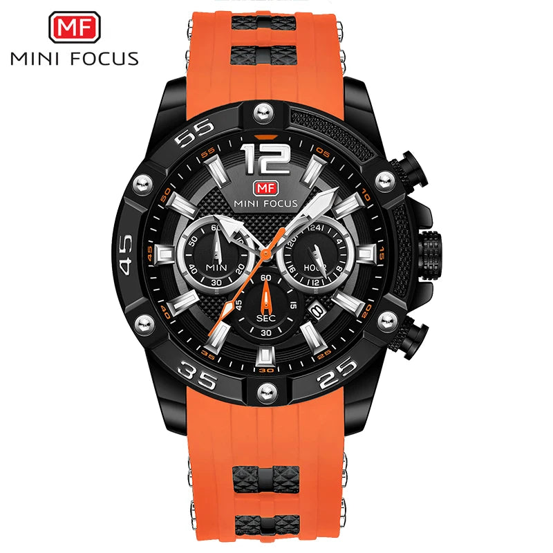 MINI FOCUS Multifunctional Sports Quartz Watch Mens Watches Waterproof Chronograph Wrist Watch with Date Luminous Hands 0349G