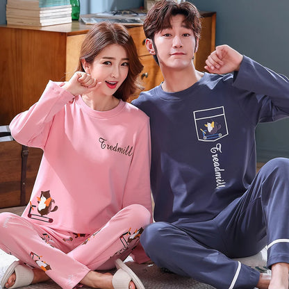 Autumn Couple Pajamas Sets Cartoon Men Sleepwear Leisure Cotton Plus Size Long Sleeve Women Homewear pijama Homme Mujer Dropship