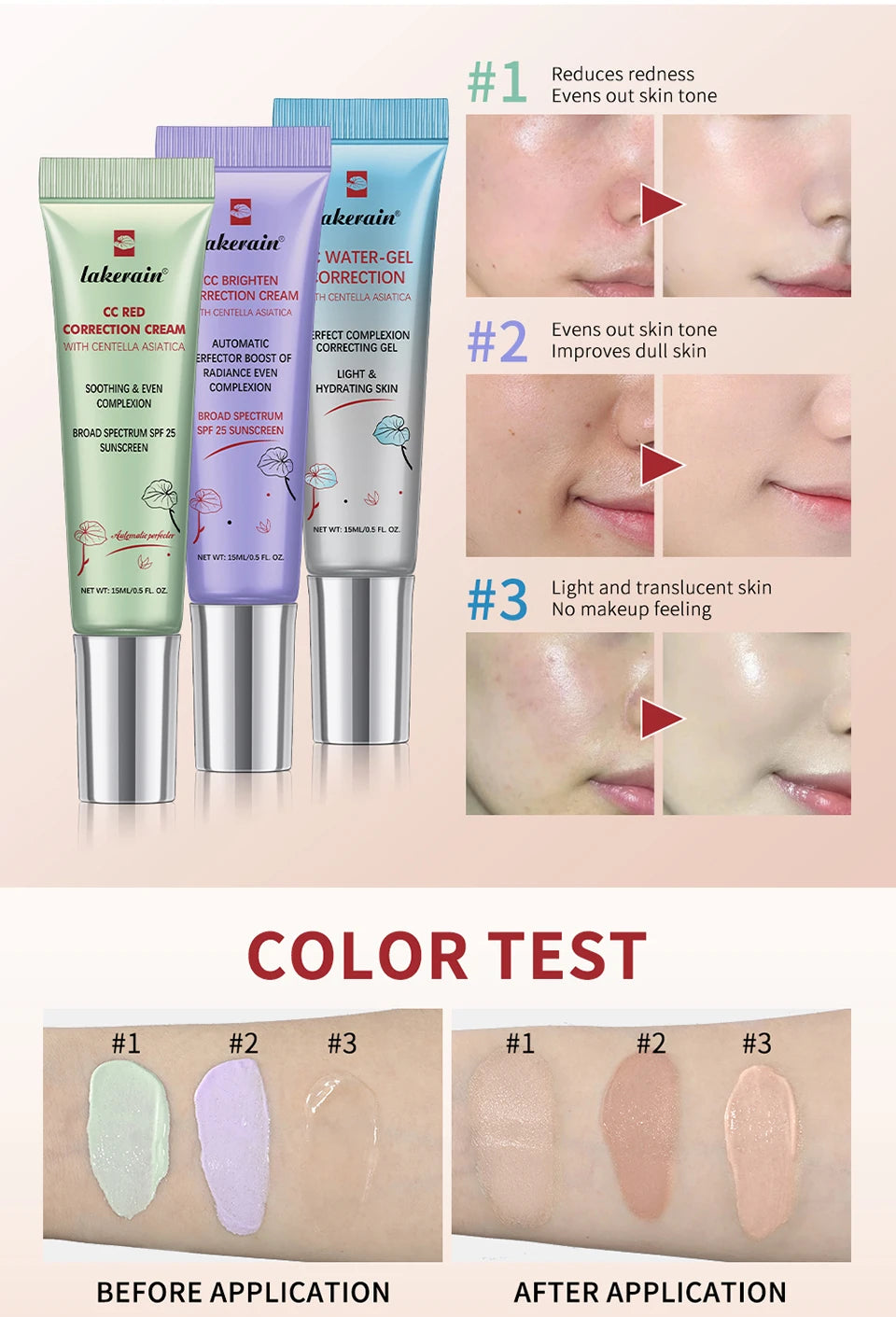 Correcting CC Cream Foundation Moisturizing Waterproof Even Skin Tone Base Makeup Lasting Conceal Pores CC Cream Primer Cosmetic