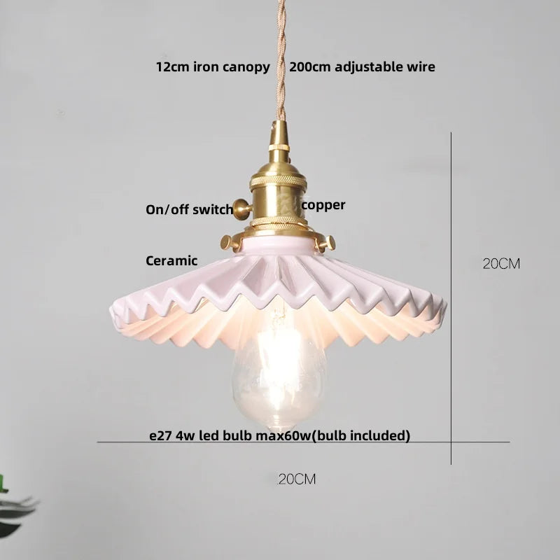 IWHD White Ceramic LED Pendant Lamp Bedroom Study Balcony Wire Adjustable Copper Socket Nordic Modern Home Decor Hanging Lights