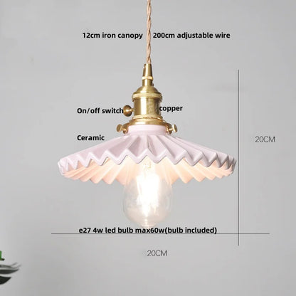 IWHD White Ceramic LED Pendant Lamp Bedroom Study Balcony Wire Adjustable Copper Socket Nordic Modern Home Decor Hanging Lights