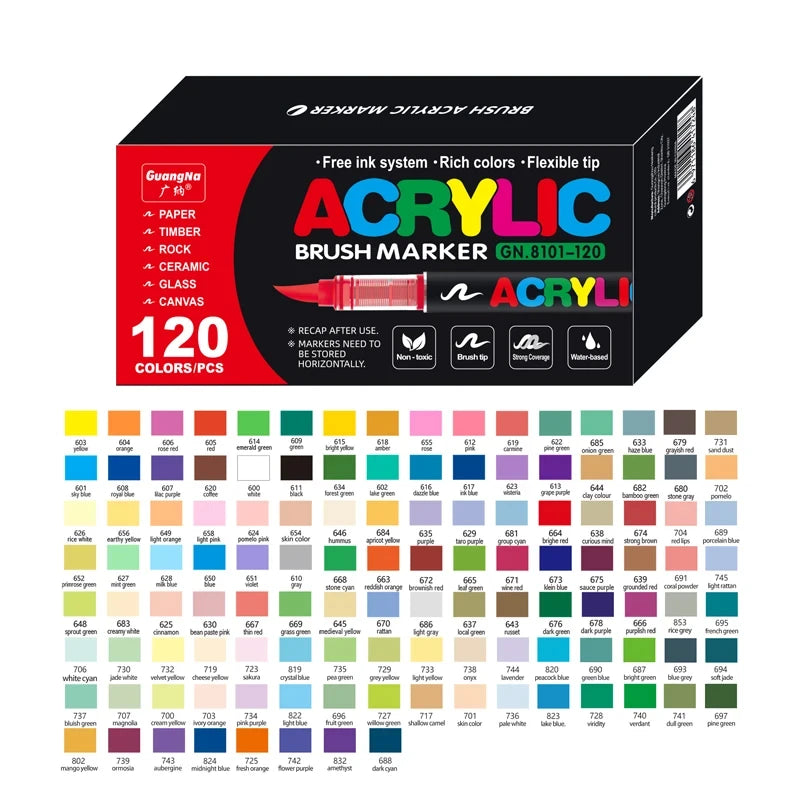 Guangna 360 288 Colors Acrylic Markers Brush Pens Fabric Rock Painting Pen Stone Ceramic Glass Wood Making school Art Supplies