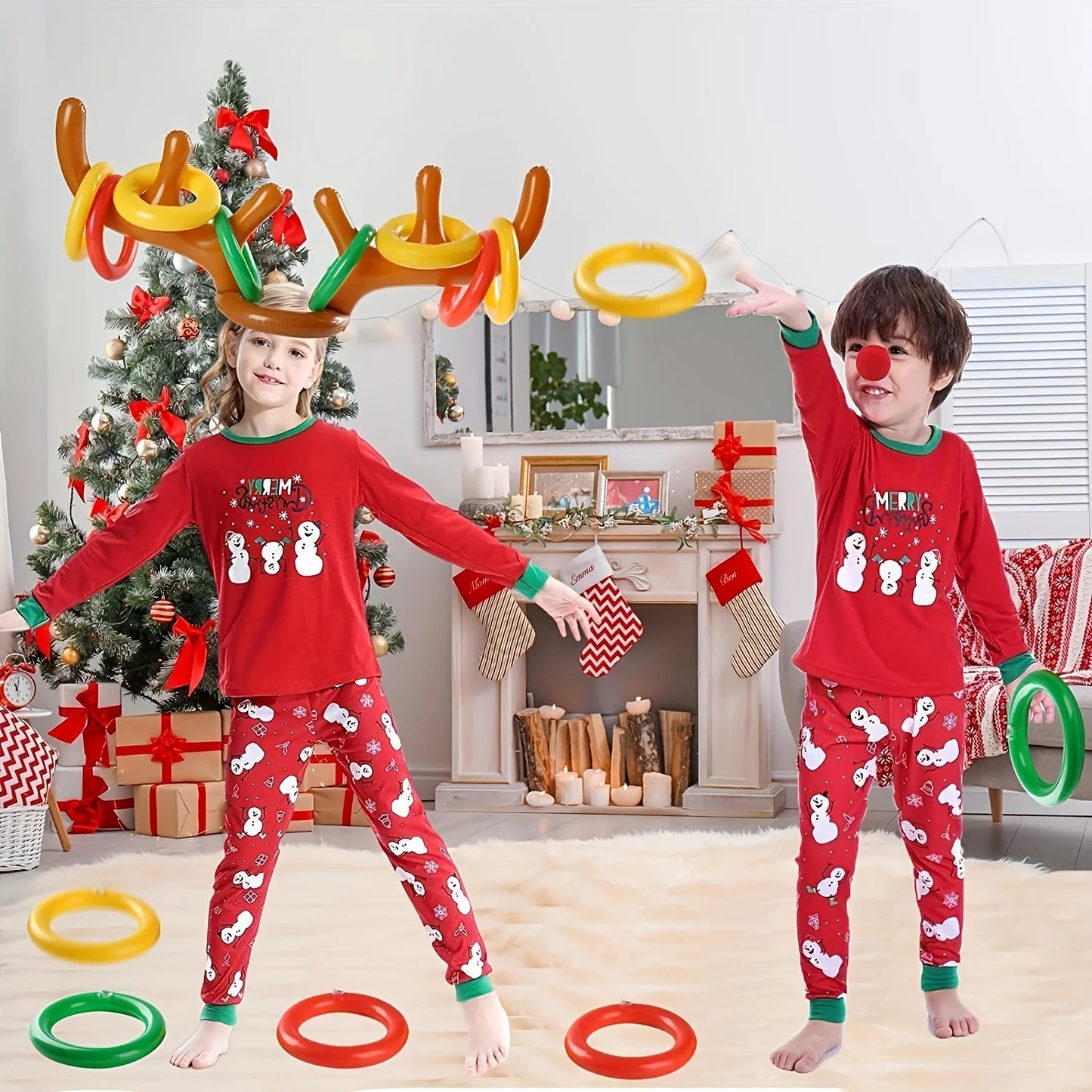 1/2/3pcs Inflatable Reindeer Antler Ring Toss Game Christmas Family Holiday Party Games Outdoor Indoor Ring Toss Xmas Gifts Toys