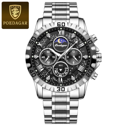 POEDAGAR Luxury Brand Men Watch Chronograph Waterproof Stainless Steel Luminous Male Watch Quartz Fashion Watches For Men Reloj