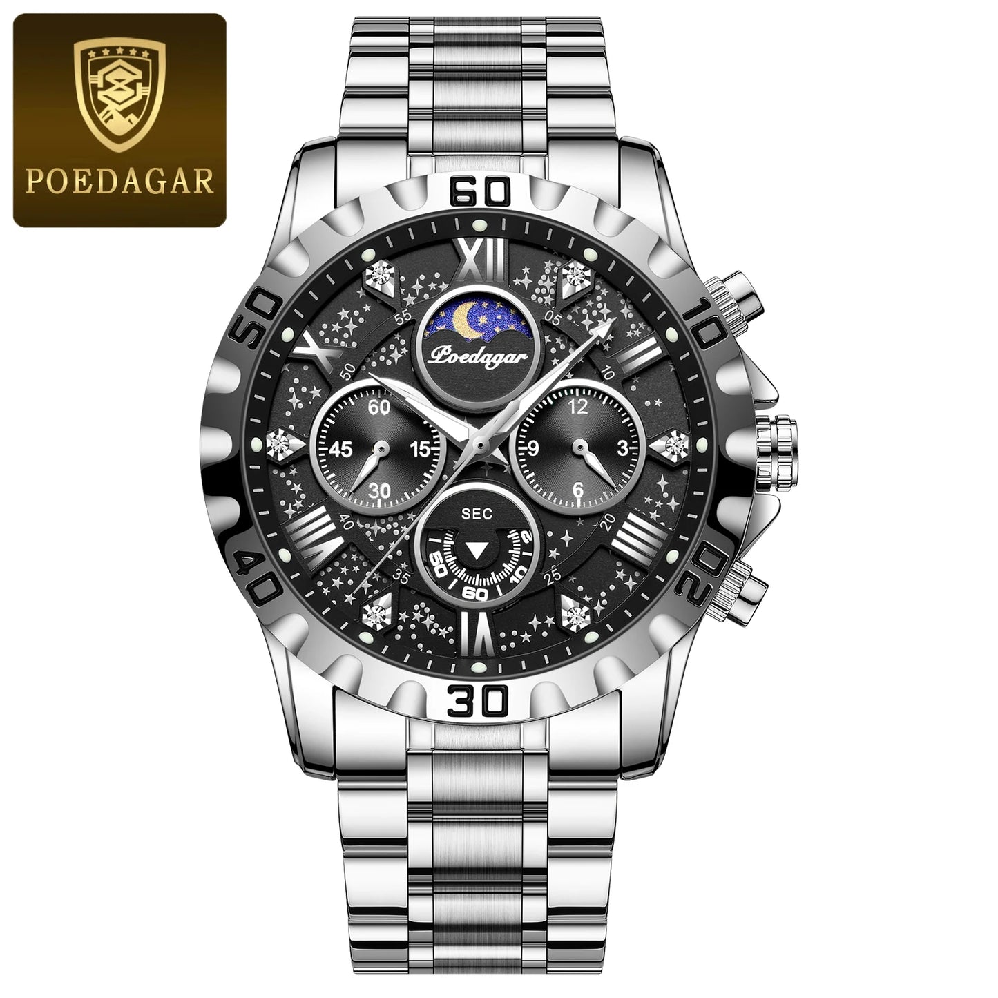POEDAGAR Luxury Brand Men Watch Chronograph Waterproof Stainless Steel Luminous Male Watch Quartz Fashion Watches For Men Reloj