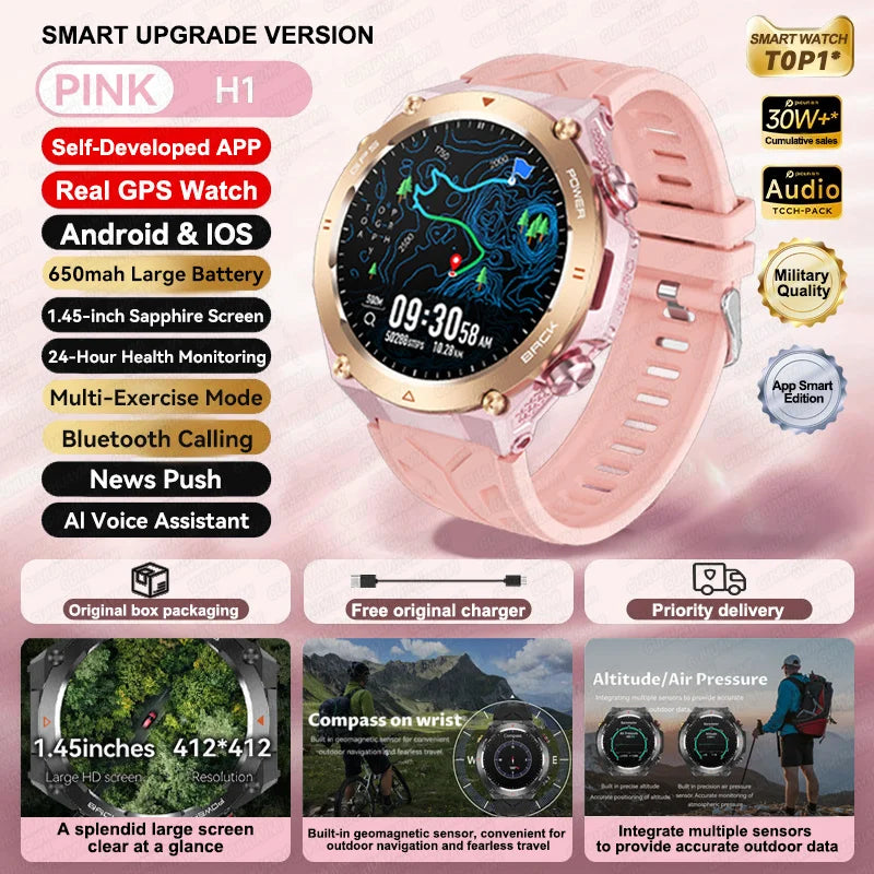 2025 GPS New Men Dual-band Positioning Smart Watch Men AMOLED Compass Waterproof 650mAh Battery Military Sport Watches New