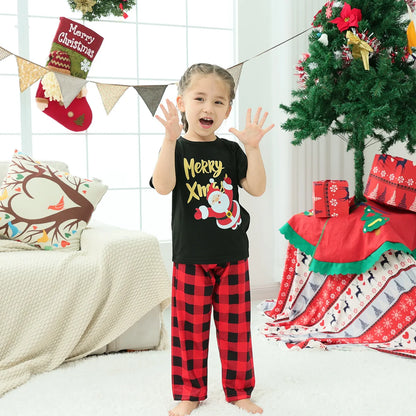 2025 New Year's Costume Short Sleeve Christmas Pajamas Set Matching Outfits for Family/Couples/Kids T-shirt+Trousers Sleepwear