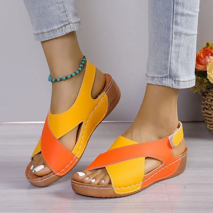 New Women's Contrast Color Wedge Sandals Summer Peep Toe Non Slip Beach Shoes Woman Comfortable Platform Roman Sandalias