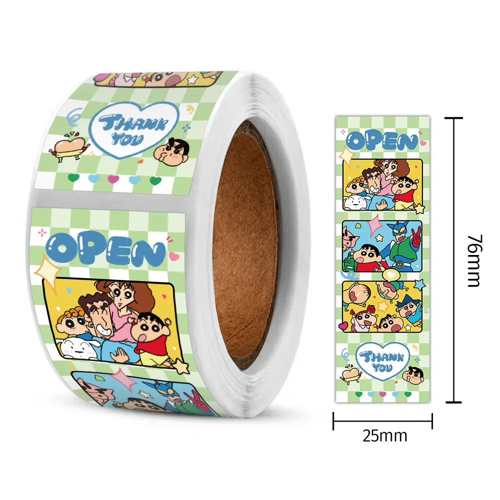 500pcs/Roll Crayon Shin-chan Anime Cartoon Sealing Sticker DIY PVC Laptop Decals Decoration Stiker Reward Gift Toys