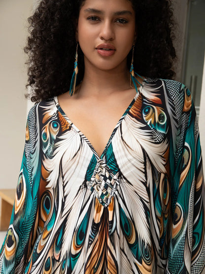 Plus Size Kaftan Dress for Women Hawaiian Batwing Sleeve Beach Cover Up Summer Swimsuit Dresses