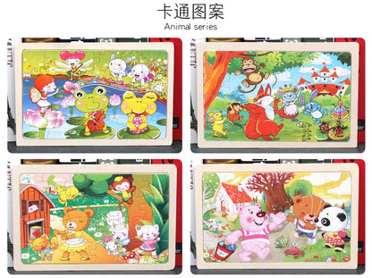 New 24 Pieces Wooden Puzzles Cartoon Animal Wood Jigsaw Learning Toys for GIFT