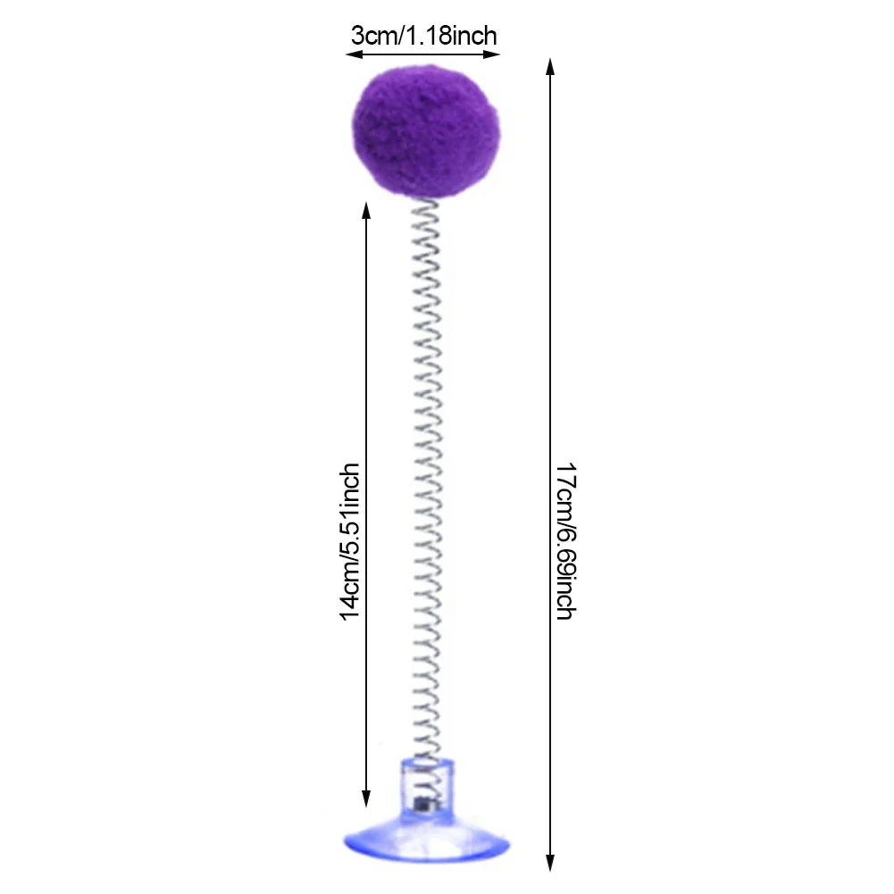 1pc Feather Spring Cat Interactive Toy Suction Cup Cat Fur Ball Teaser Wand Toys Cat Scratcher Toys Pet Supplies Random Color