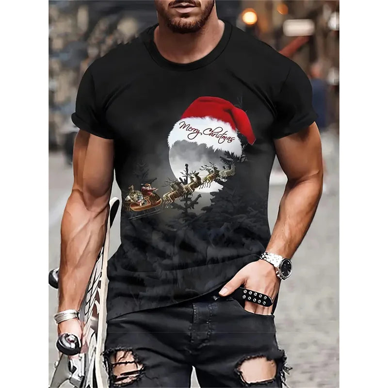 Christmas Tree Pattern T-Shirt For Men Funny Santa Claus 3D Printed Tees Summer Casual Short Sleeve O-Neck Tops Unisex T-Shirts