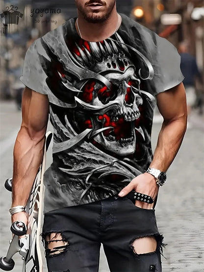 New Men's Horror Skull Print T-Shirt 3D  O-Neck Short Sleeve Fashion Oversized T-Shirts Men's Summer Street Clothing
