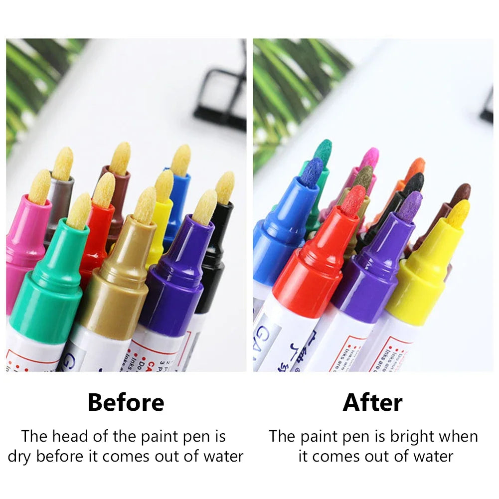 12Colors Waterproof Colorful Paint Marker Pens Permanent Paint Marker White Tire Tread Rubber Fabric Paint Metal