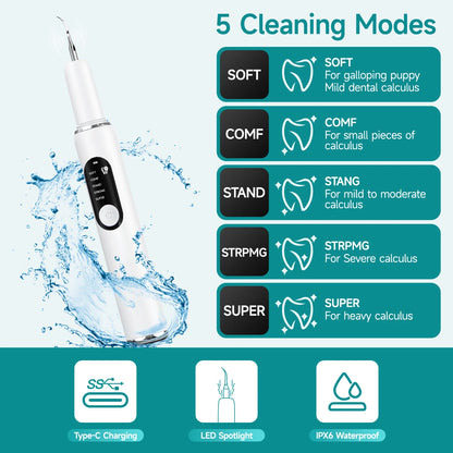 CURVY MOON Pet Use Ultrasonic Tooth Cleaner Dog Cat Dental Scaler for Tartar Removal Teeth Cleaning Tool with Sonic Technolog