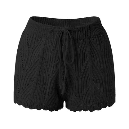 2026 New Hollow Out Crochet Knit Swim Shorts Drawstring Elastic Waist Women Summer Sexy Beach Cover Ups Shorts Swimwear Sarong