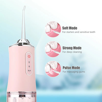 Portable Oral Irrigator Dental Water Flosser USB Water Jet Floss 4 Jet Tip 220ml 3 Modes IPX7 1400rpm Mouth Washing Machine