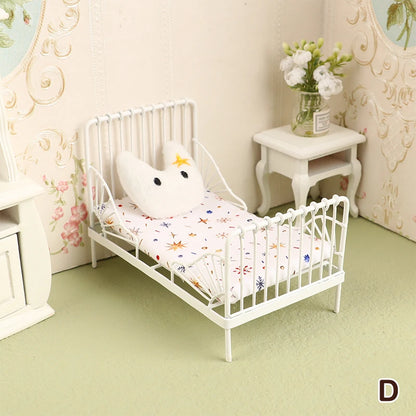1:12 miniature bed for dolls Dollhouse Iron doll bed Furniture toy children simulation house role play toys collection gifts