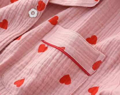 Smal Heart Printing Pink White Colors Women Trousers Pajama Set Cotton Sleepwear Clothes for Spring and Autumn Home Clothing